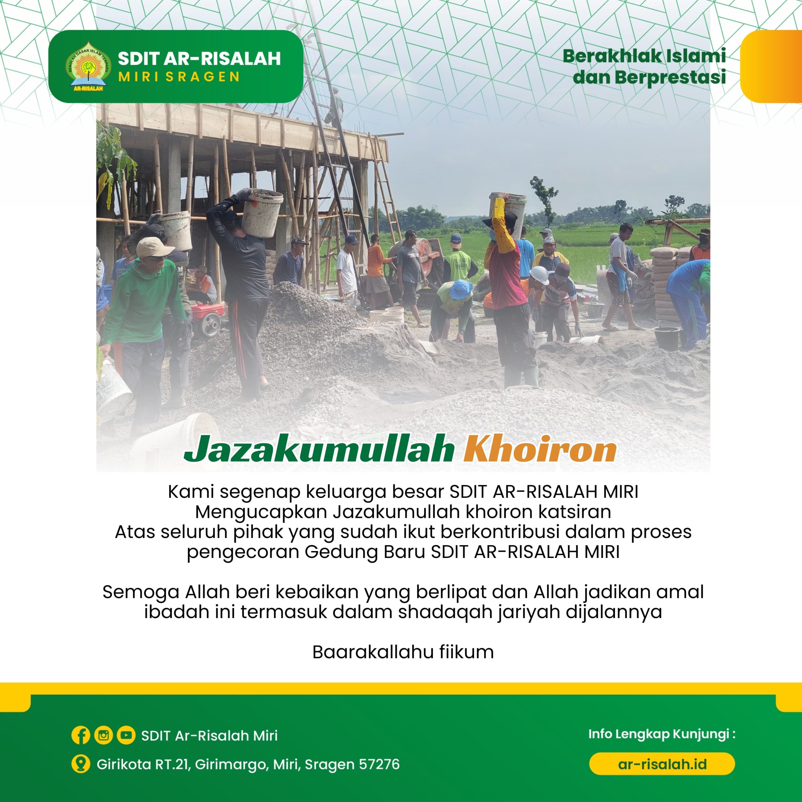 Pembangunan Gedung Baru SDIT Ar-Risalah Miri Sragen