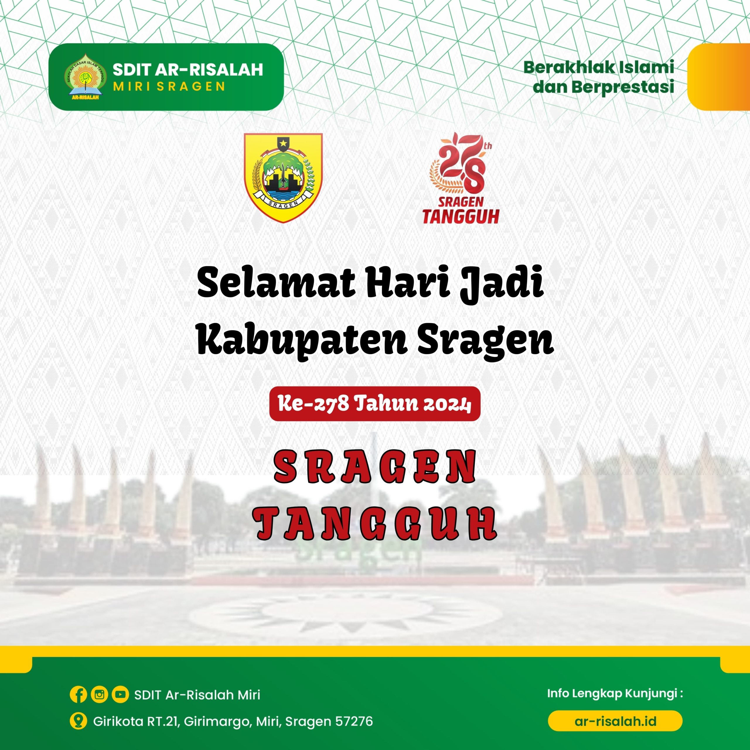 Selamat Hari Jadi Kabupaten Sragen ke 278 Tahun 2024 “SRAGEN TANGGUH”